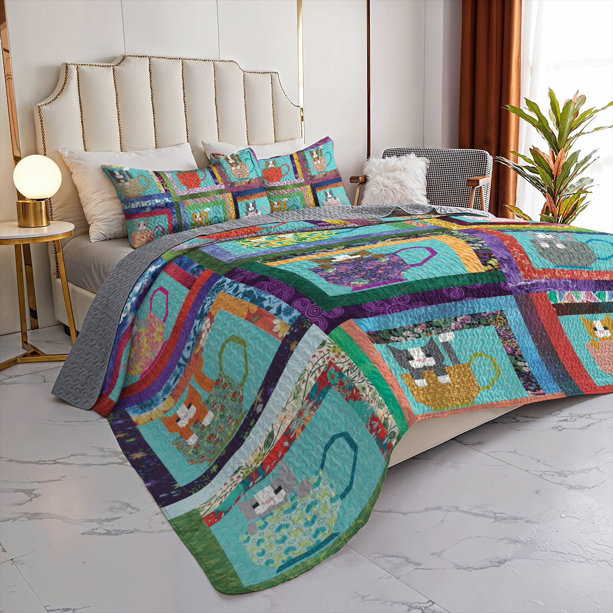 Shineful All Season Quilt 3-Piece Set Kittens in Cups