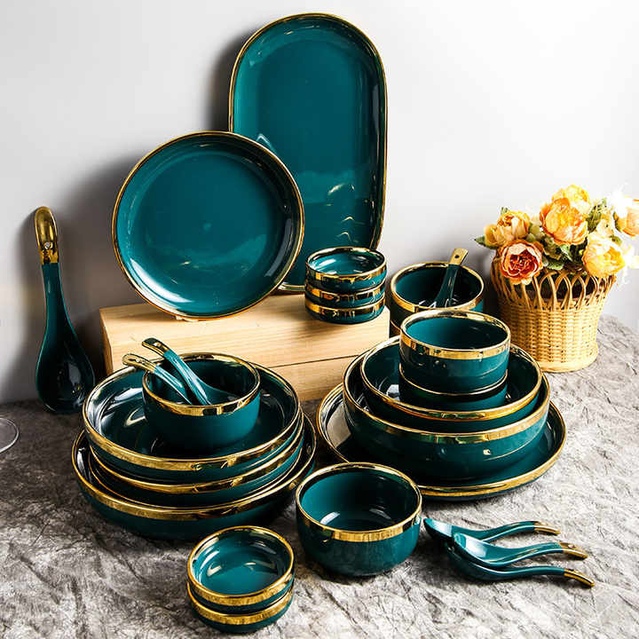 Dishes Luxury Green Food Plate Set - 9pcs