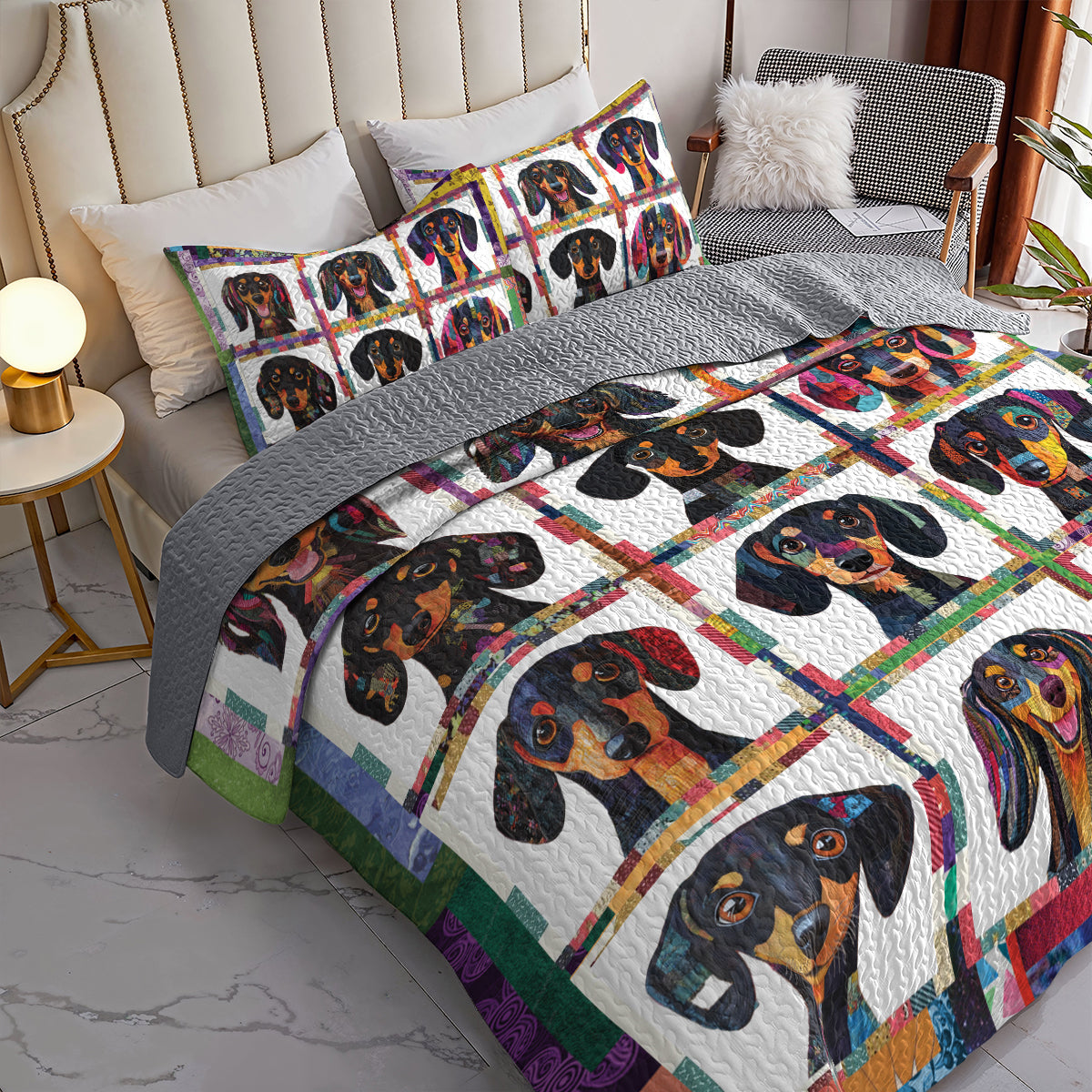 Ceeprints All Season Quilt 3-Piece Set Happy Dachshund
