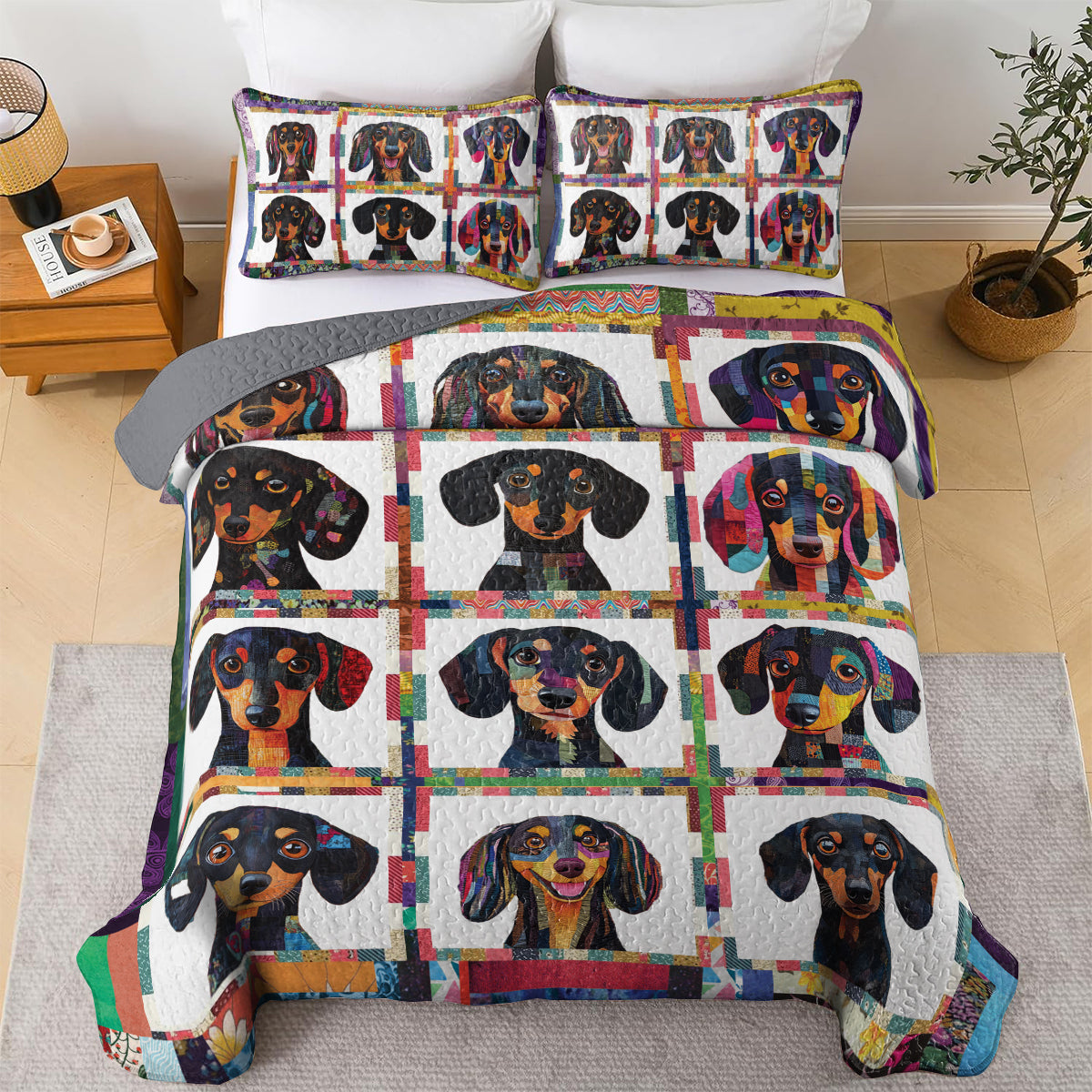 Ceeprints All Season Quilt 3-Piece Set Happy Dachshund