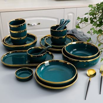 Dishes Luxury Green Food Plate Set - 9pcs