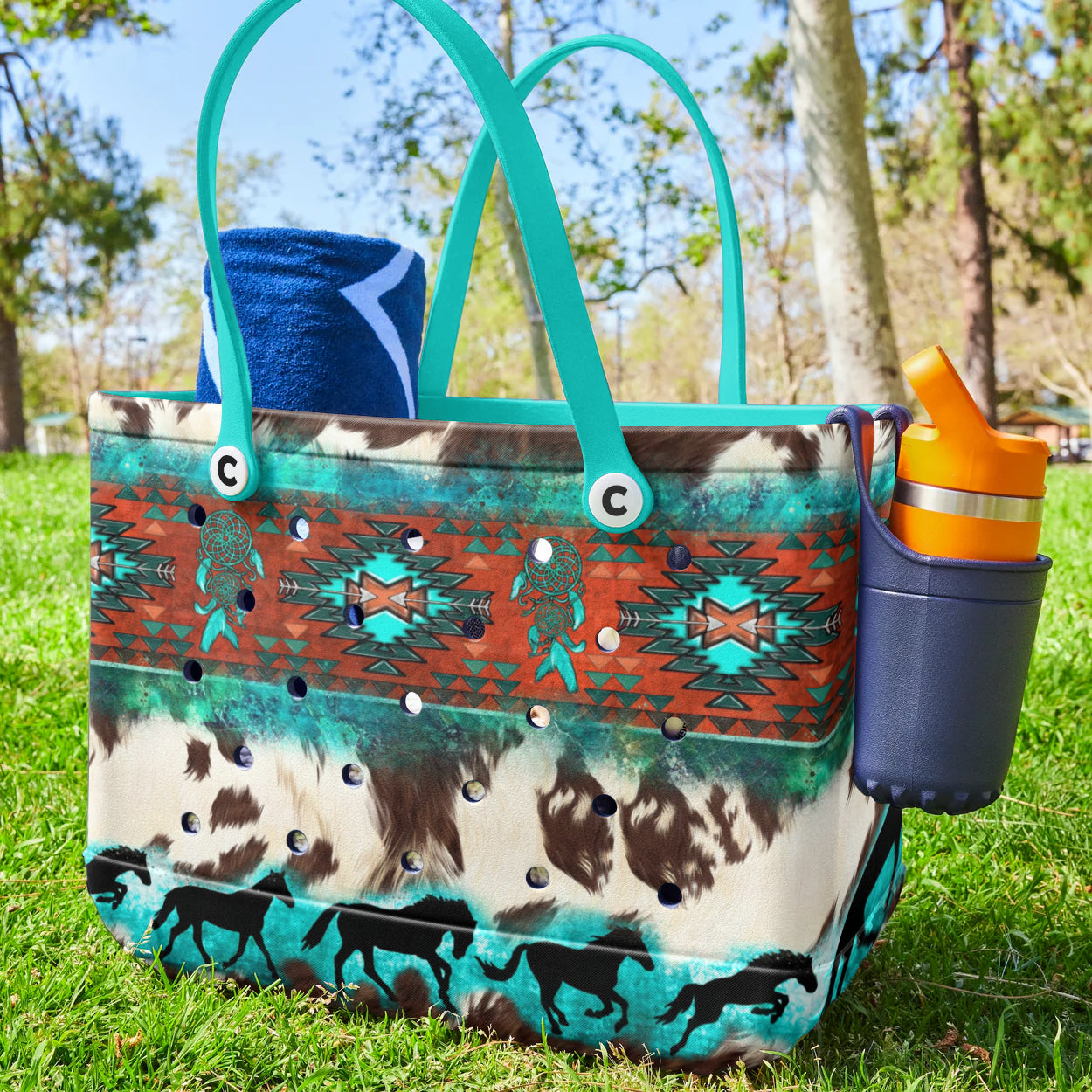 Ceeprints Cee™ Bag Aztec Turquoise And Cowhide