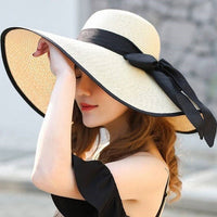 Pure color Black-brimmed Hat-Beige