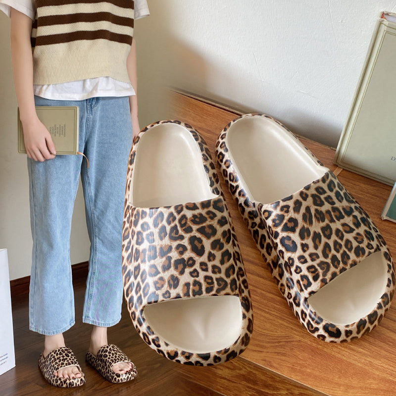 Women’s Leopard Print Thick Sole Slippers – Stylish & Comfy