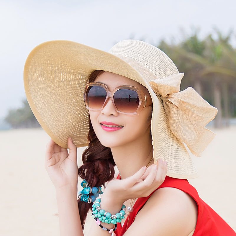 Summer Female Seaside Travel Easiest for Match Wide Brim Sun Straw Hat