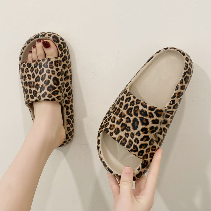 Women’s Leopard Print Thick Sole Slippers – Stylish & Comfy