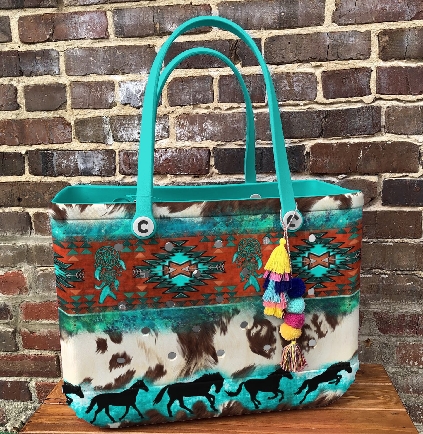 Ceeprints Cee™ Bag Aztec Turquoise And Cowhide
