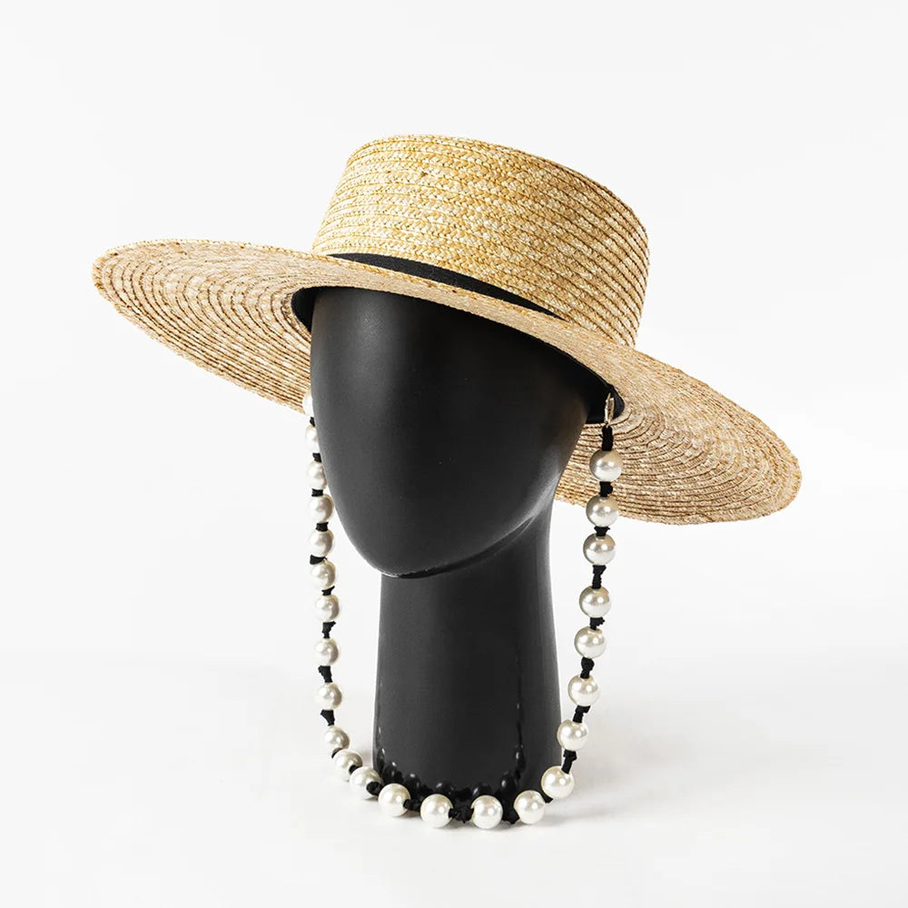 Ceeprints Pearl Tie Wide Brim Straw Fedora Hat