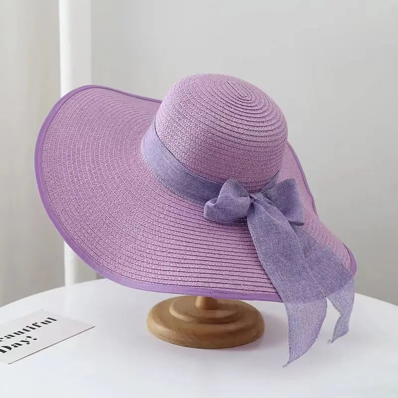 Wide Brim Straw Hat for Women – Retro French Summer Sun Hat