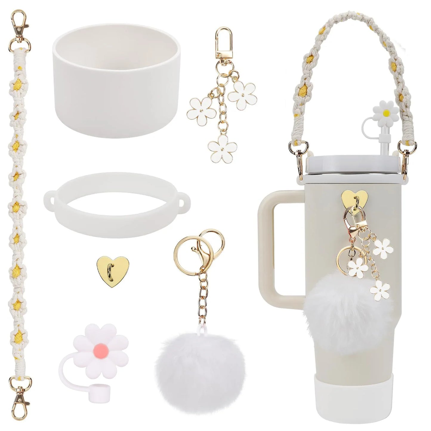 Handmade Straw Cap Case – Charm Chain, Initial Keychain & Handle for Tumbler