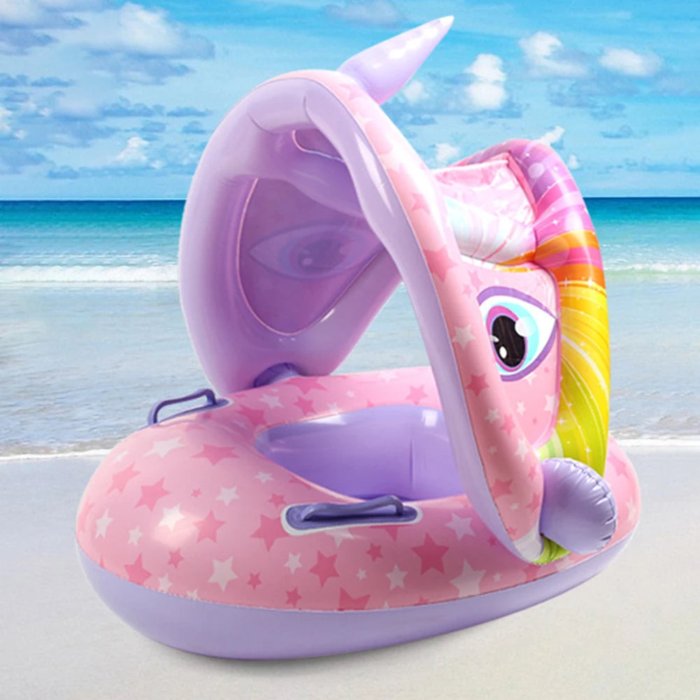 Ceeprints Baby Inflatable Swimming Ring with Sunshade