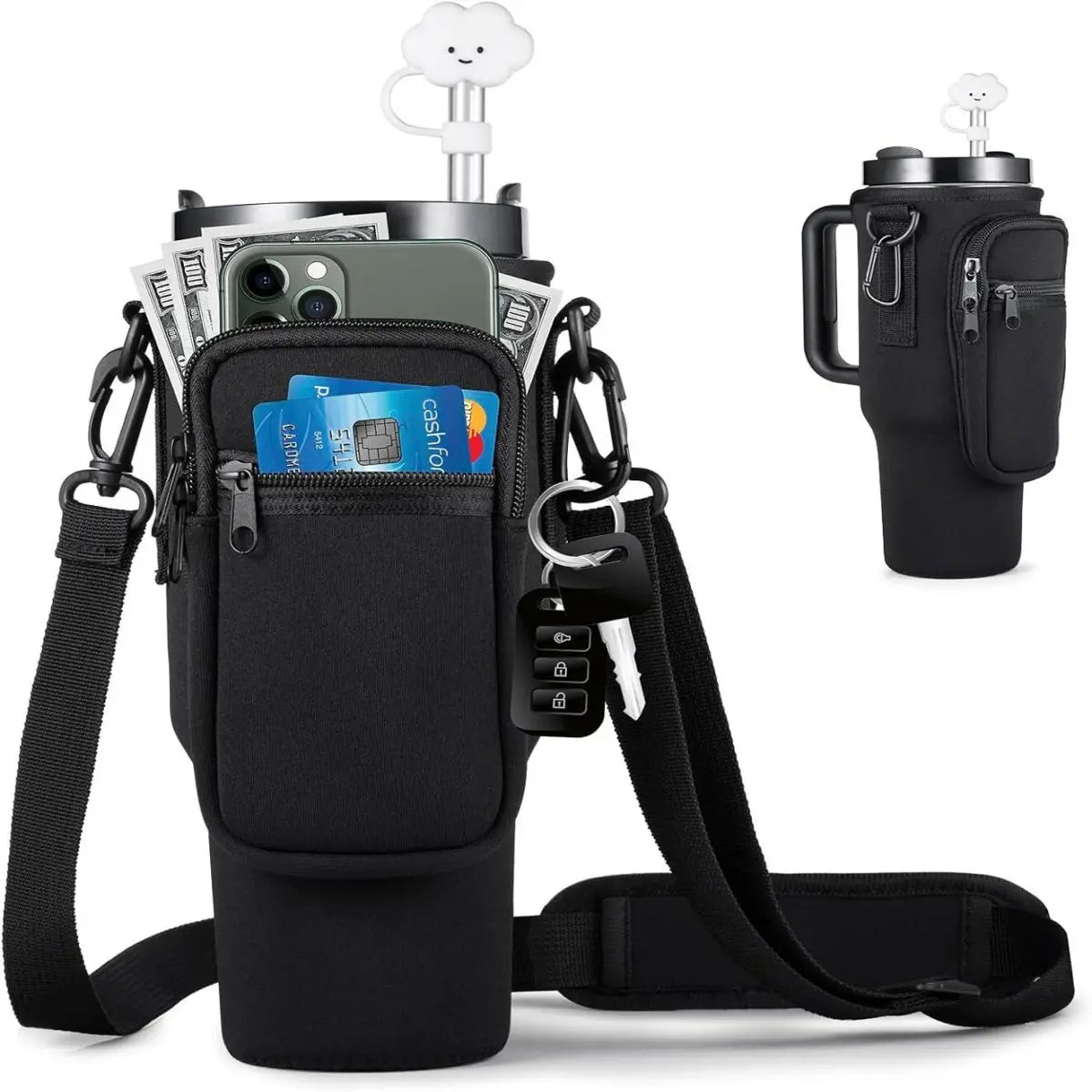 1/2/4PCS 40oz Water Bottle Carrier – Adjustable Strap Pouch for Thermos/Mugs