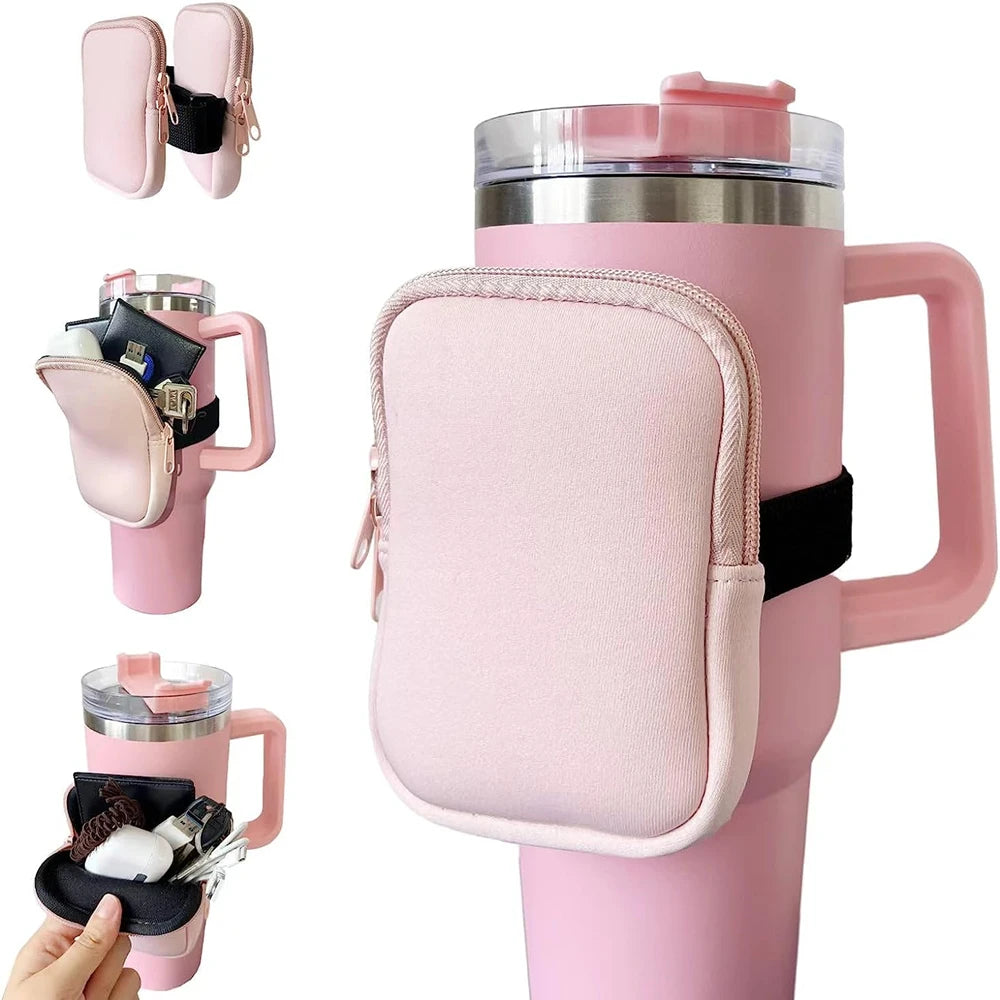 Water Bottle Pouch – Neoprene Caddy for 20/30/40oz Stanley Cup, Holds Cards & Essentials