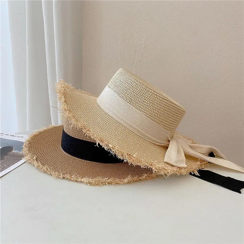 Japanese Style Hairy Edge Straw Beach Hat – Women's Summer Sun Protection Hat