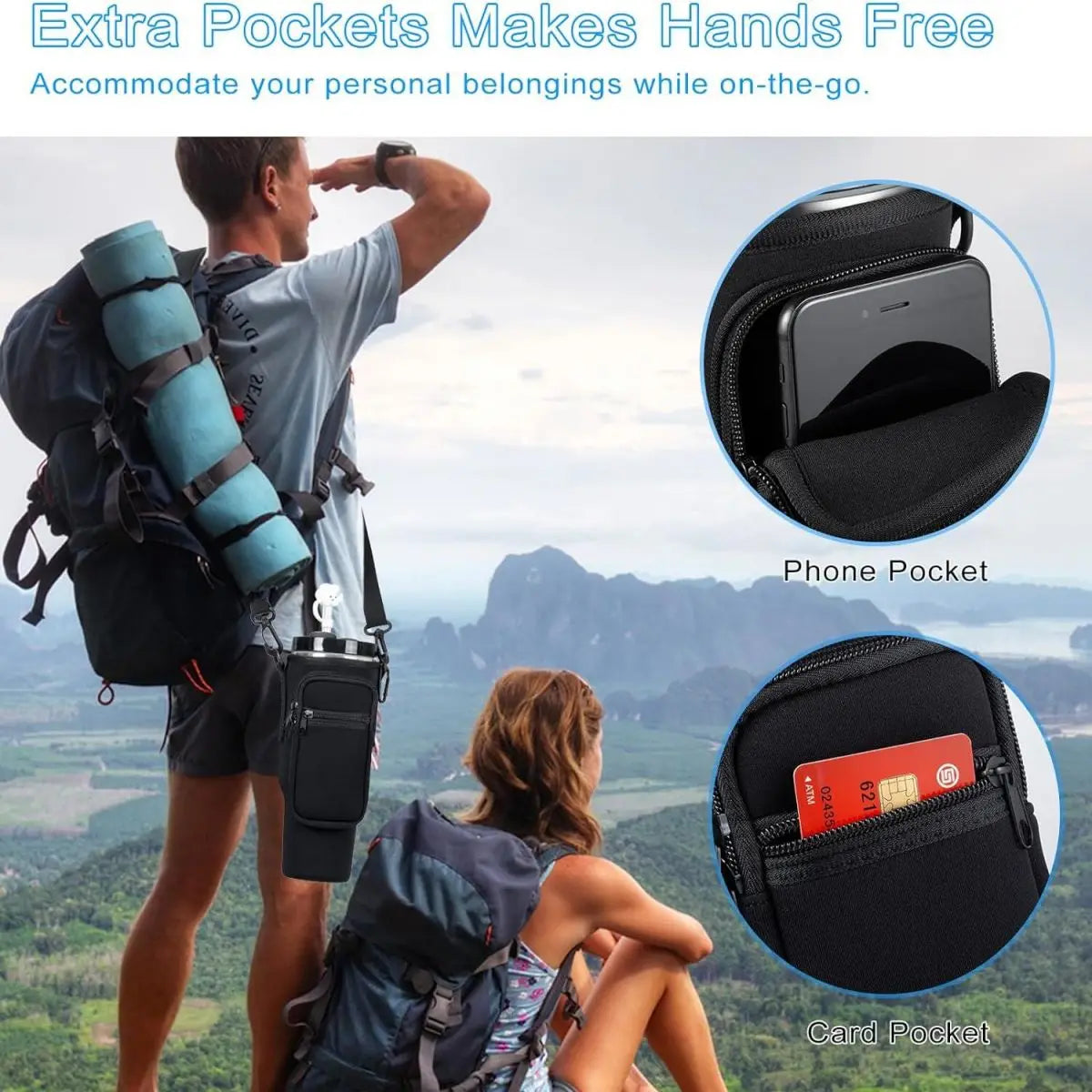 1/2/4PCS 40oz Water Bottle Carrier – Adjustable Strap Pouch for Thermos/Mugs