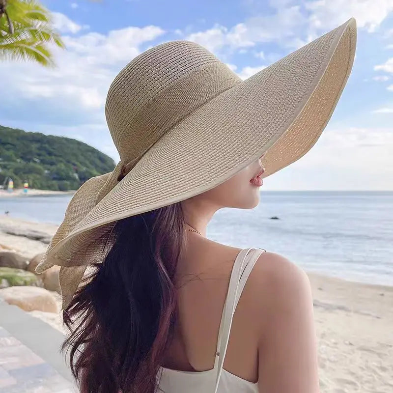 Wide Brim Straw Fedora Hat for Women – French Retro Summer Sun Hat