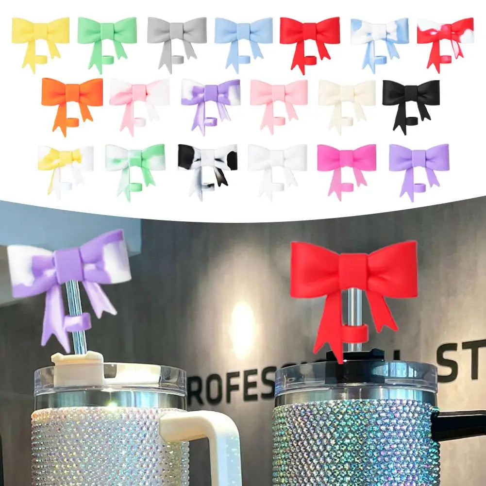 Lovely Bow Straw Covers – Reusable Silicone Toppers for 30/40oz Tumbler