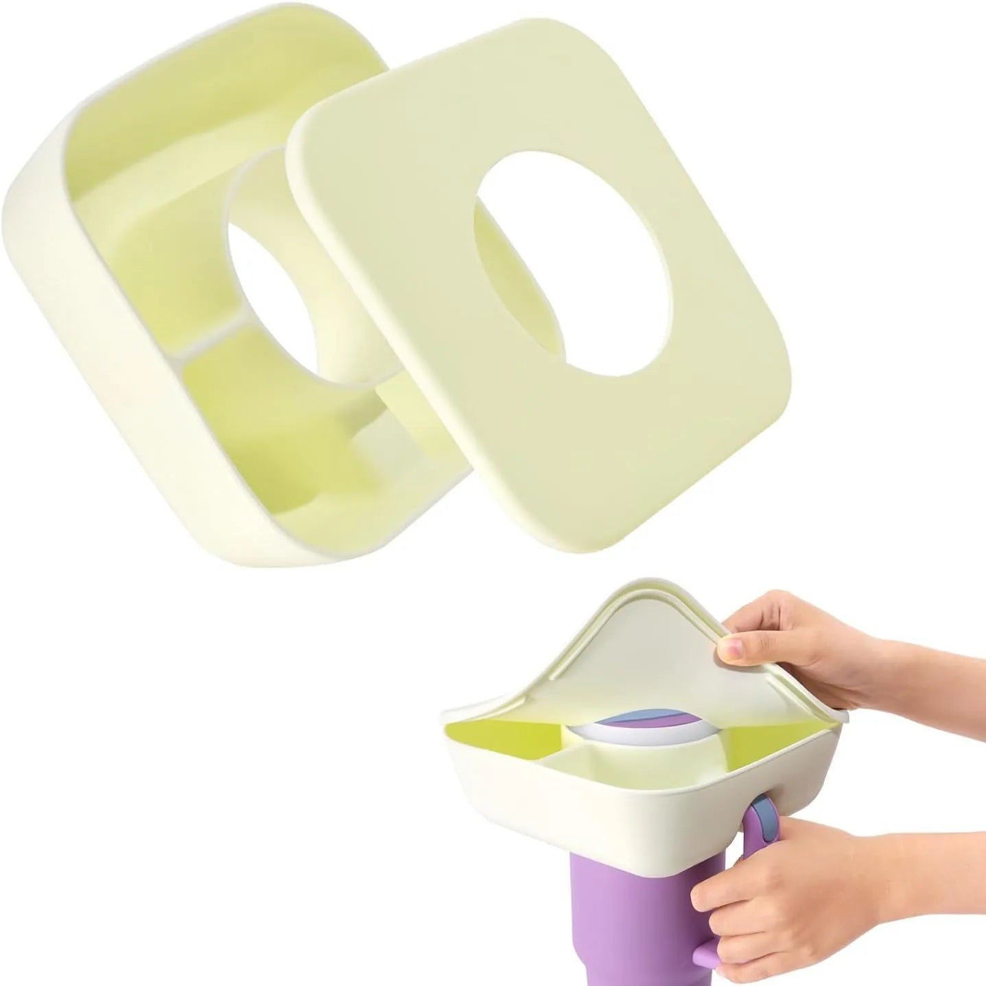 Silicone Snack Bowl with Lid – 4-Section Tray for 40oz Tumbler, 1PC Accessory