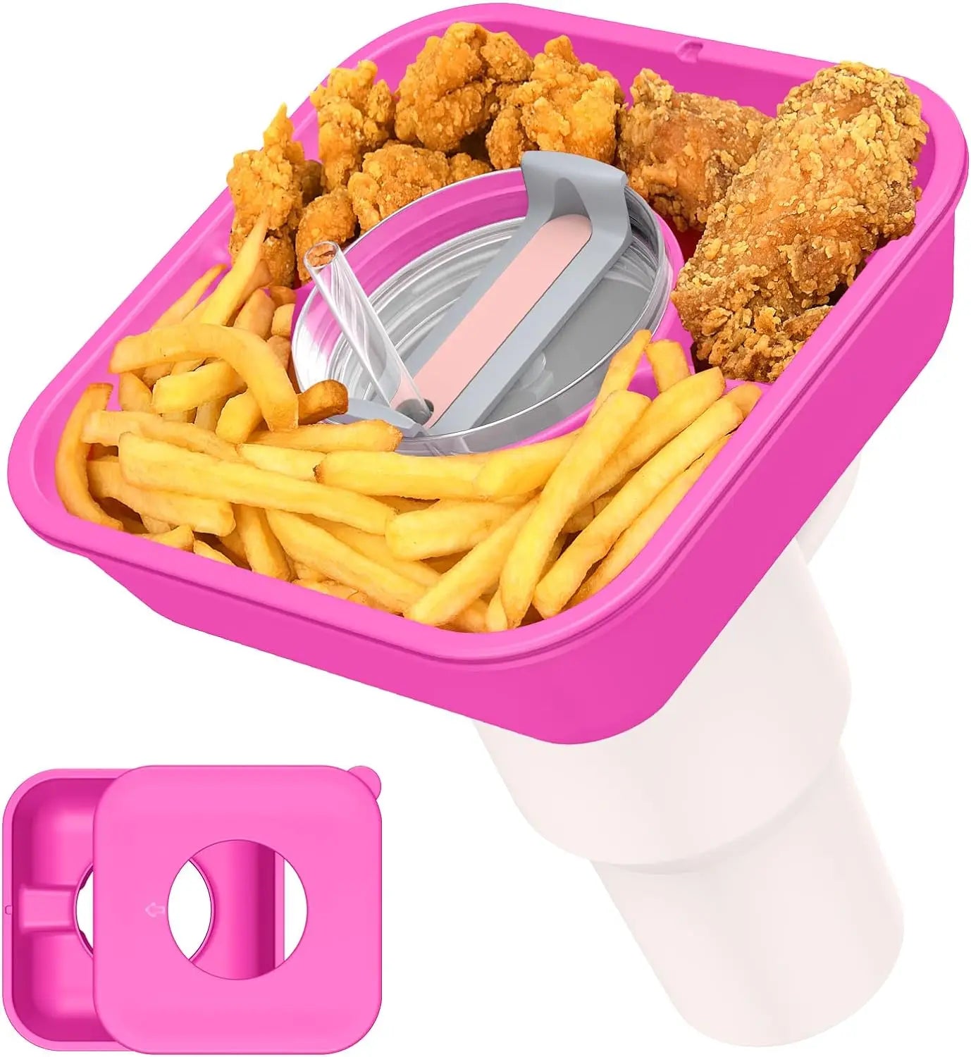 Silicone Snack Bowl with Lid – 4-Section Tray for 40oz Tumbler, 1PC Accessory