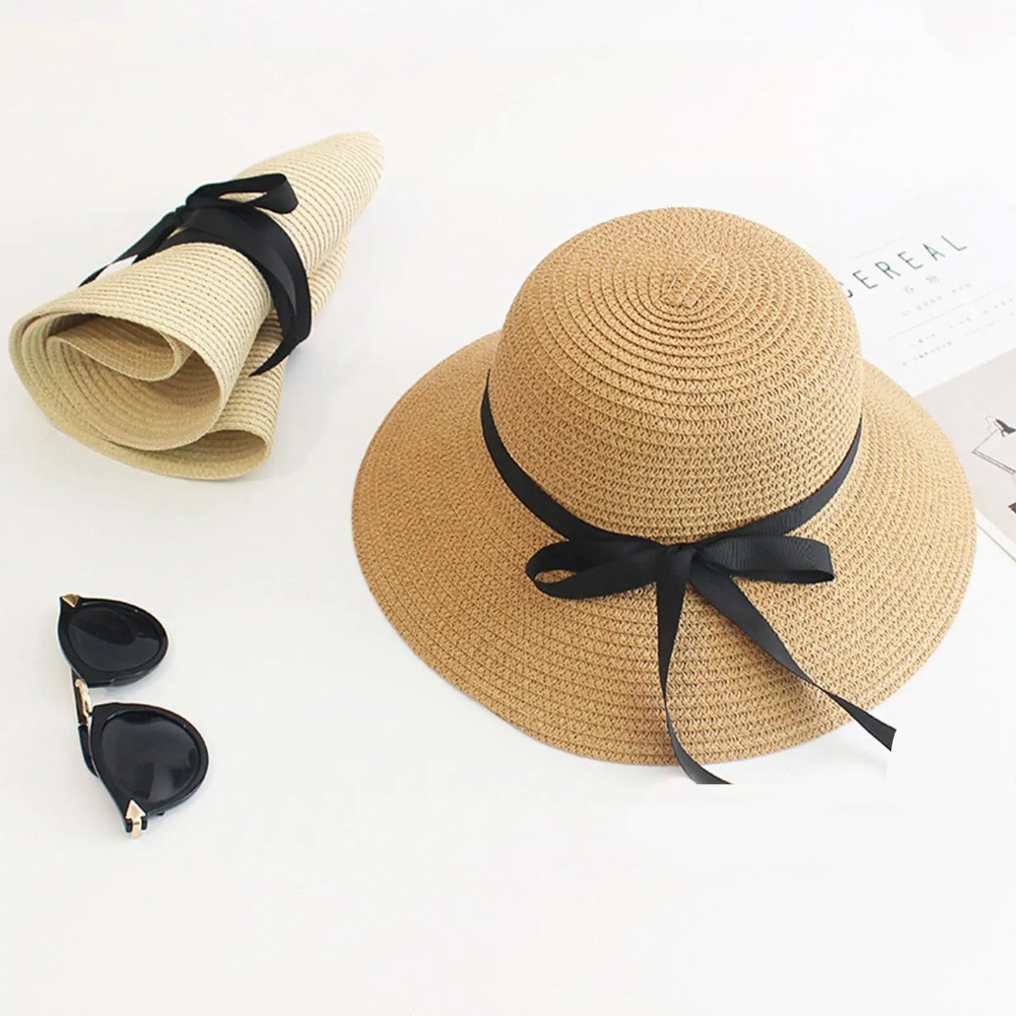 Summer Straw Hat – Wide Brim Foldable Beach Sun Hat for Women