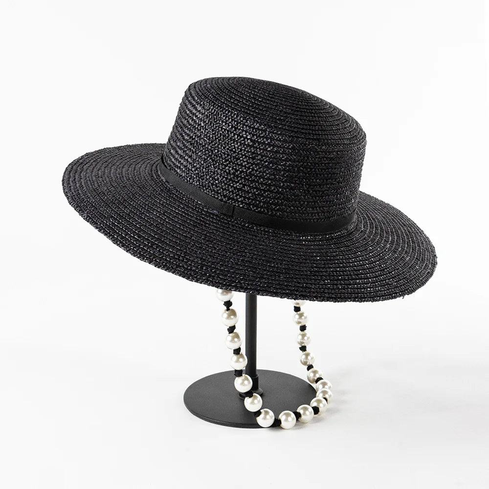 Ceeprints Pearl Tie Wide Brim Straw Fedora Hat