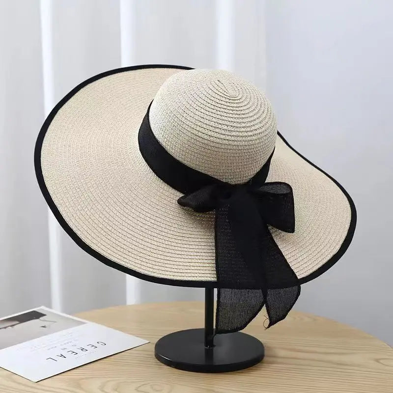 Wide Brim Straw Hat for Women – Retro French Summer Sun Hat
