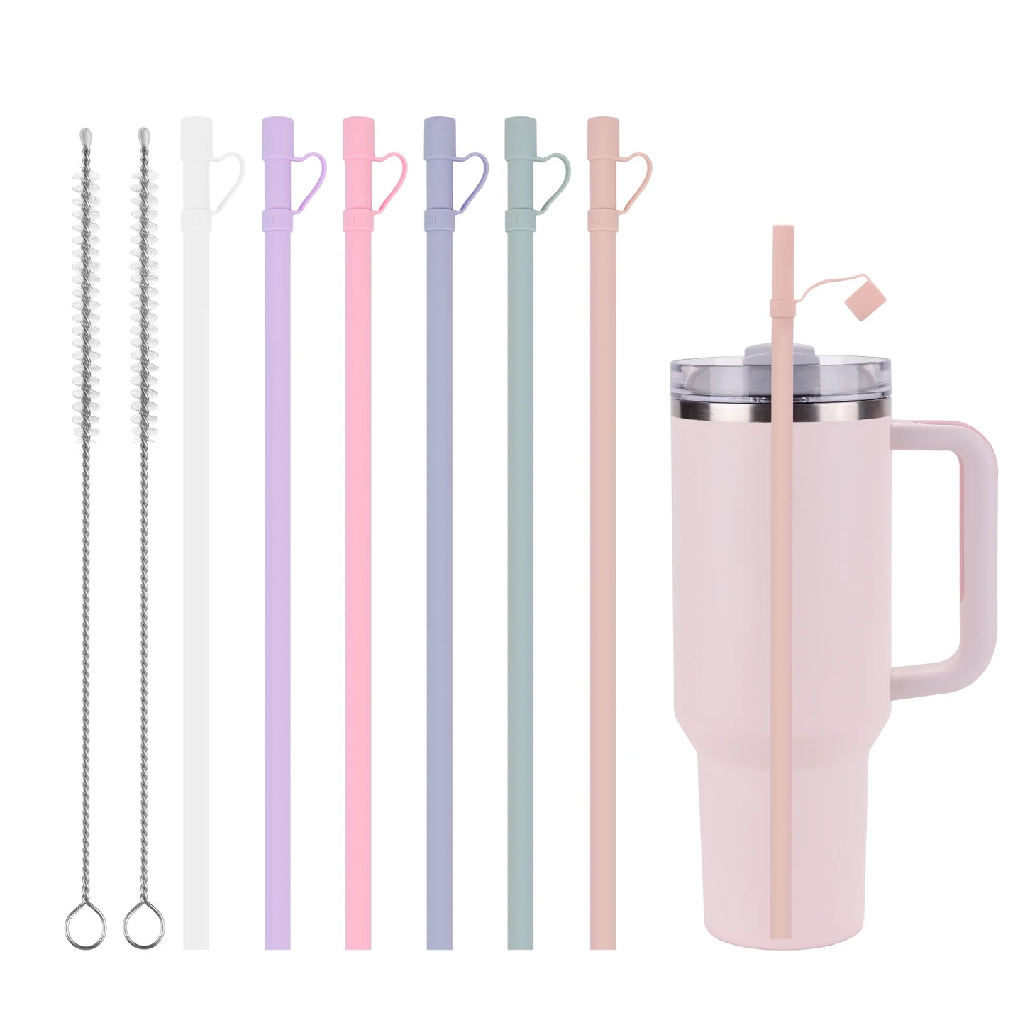 6PCS Long Silicone Straws with Covers – Compatible with 30/40oz Tumblers