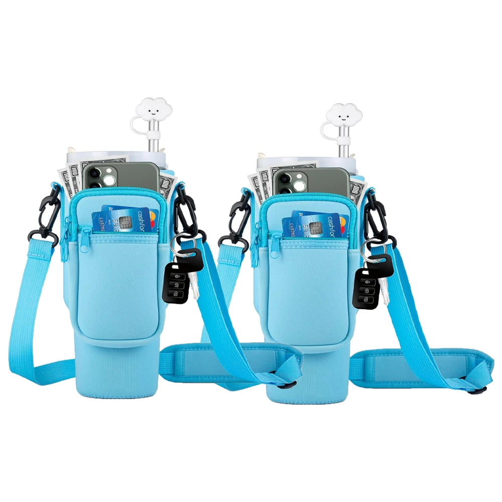 1/2/4PCS 40oz Water Bottle Carrier – Adjustable Strap Pouch for Thermos/Mugs