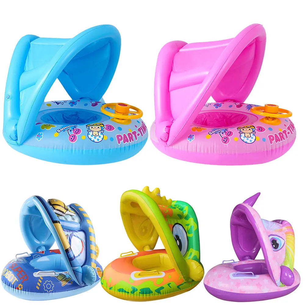 Ceeprints Baby Inflatable Swimming Ring with Sunshade