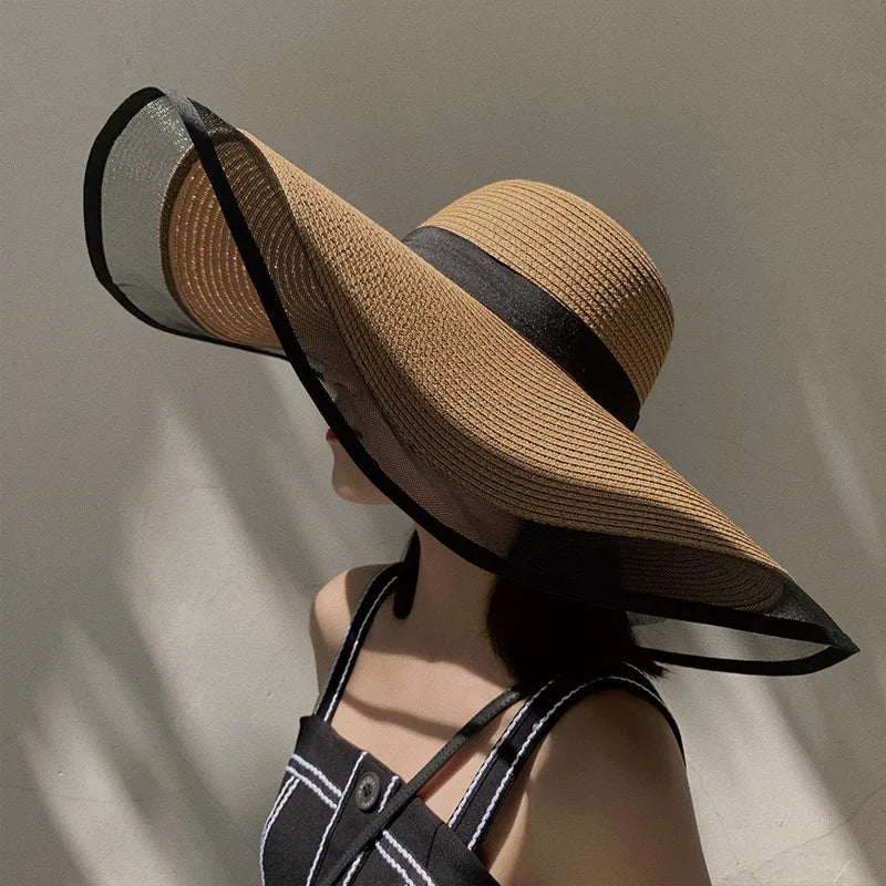 Elegant Veil Netting Sun Hat – Wide Brim Kentucky Derby & Beach Hat