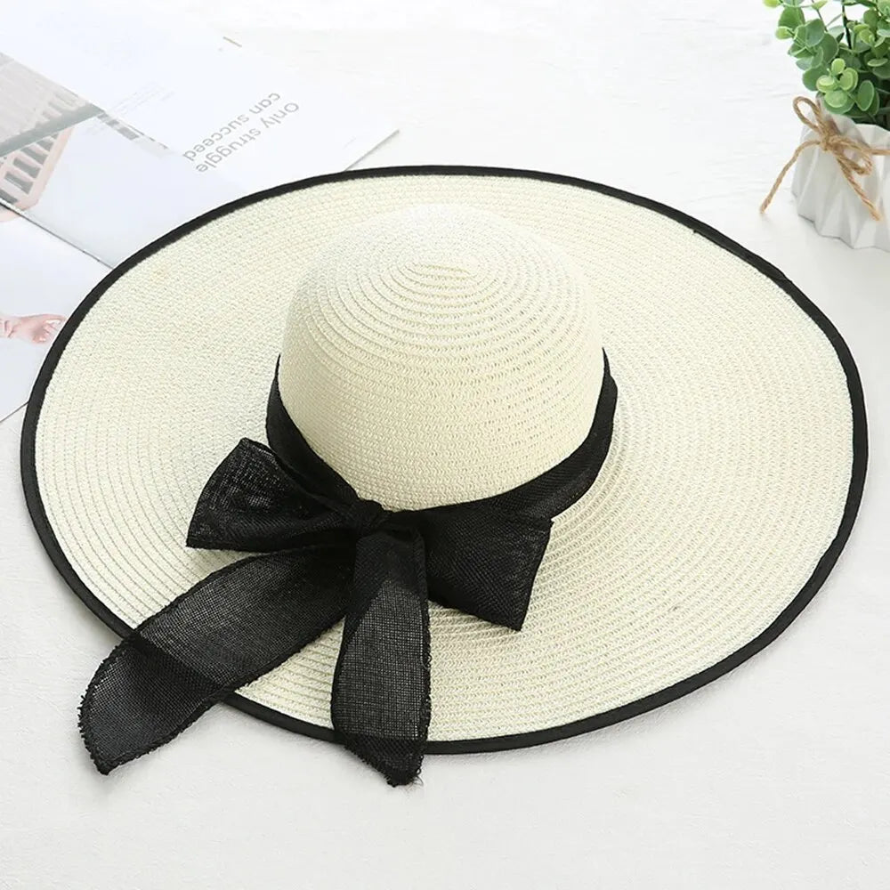 Women's Oversized Brim Straw Hat – Summer Sun Protection Beach Hat