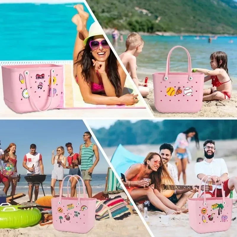 8PCS Cute Beach Bag Charms – Colorful PVC Buckles & Cartoon DIY Pins
