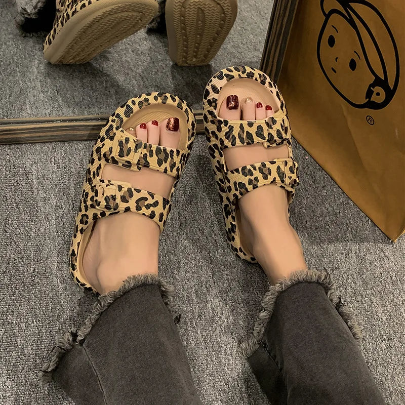 Women’s Leopard Print Platform Slippers – Casual Thick Sole Sandals