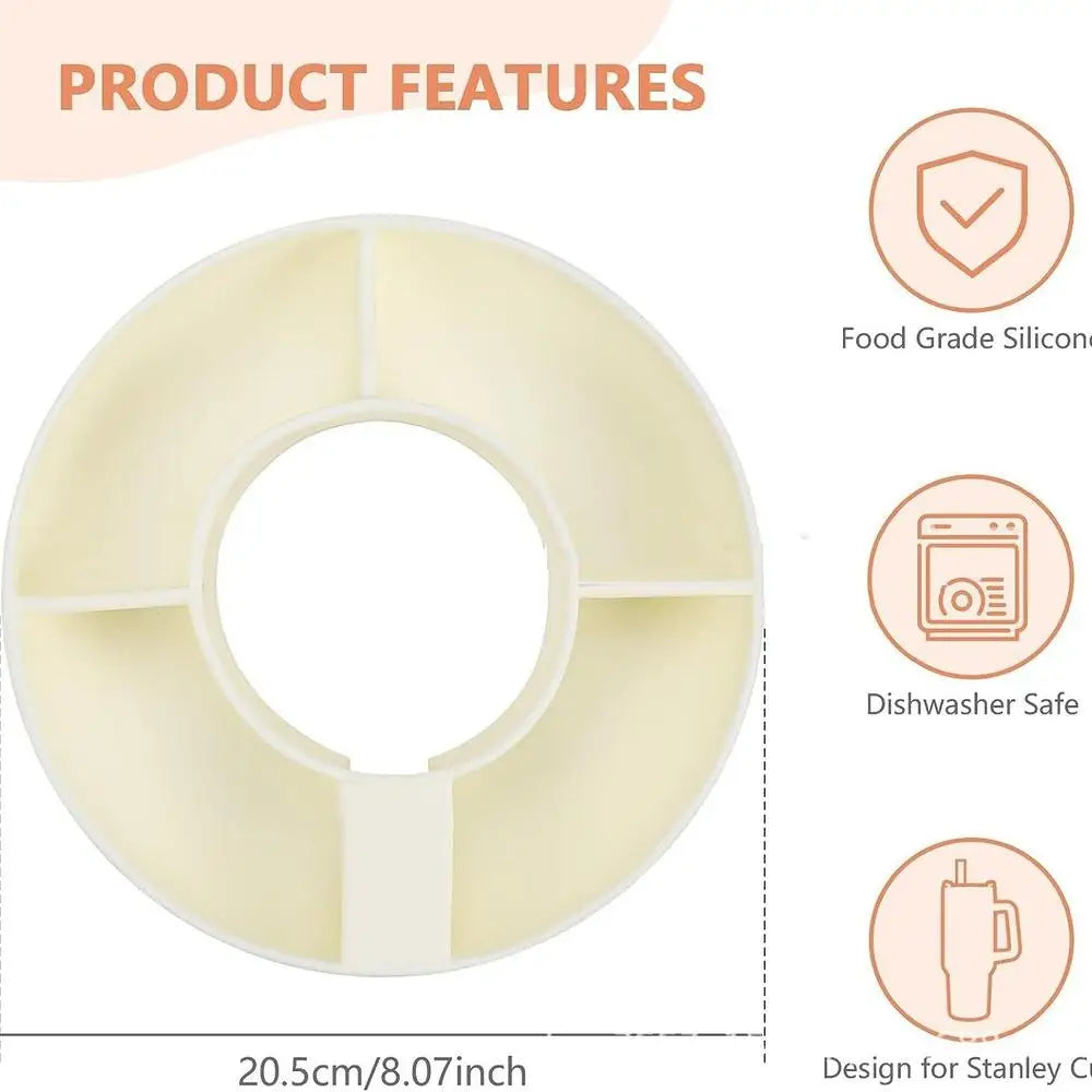 Silicone Snack Bowl with Lid – 4-Section Tray for 40oz Tumbler, 1PC Accessory