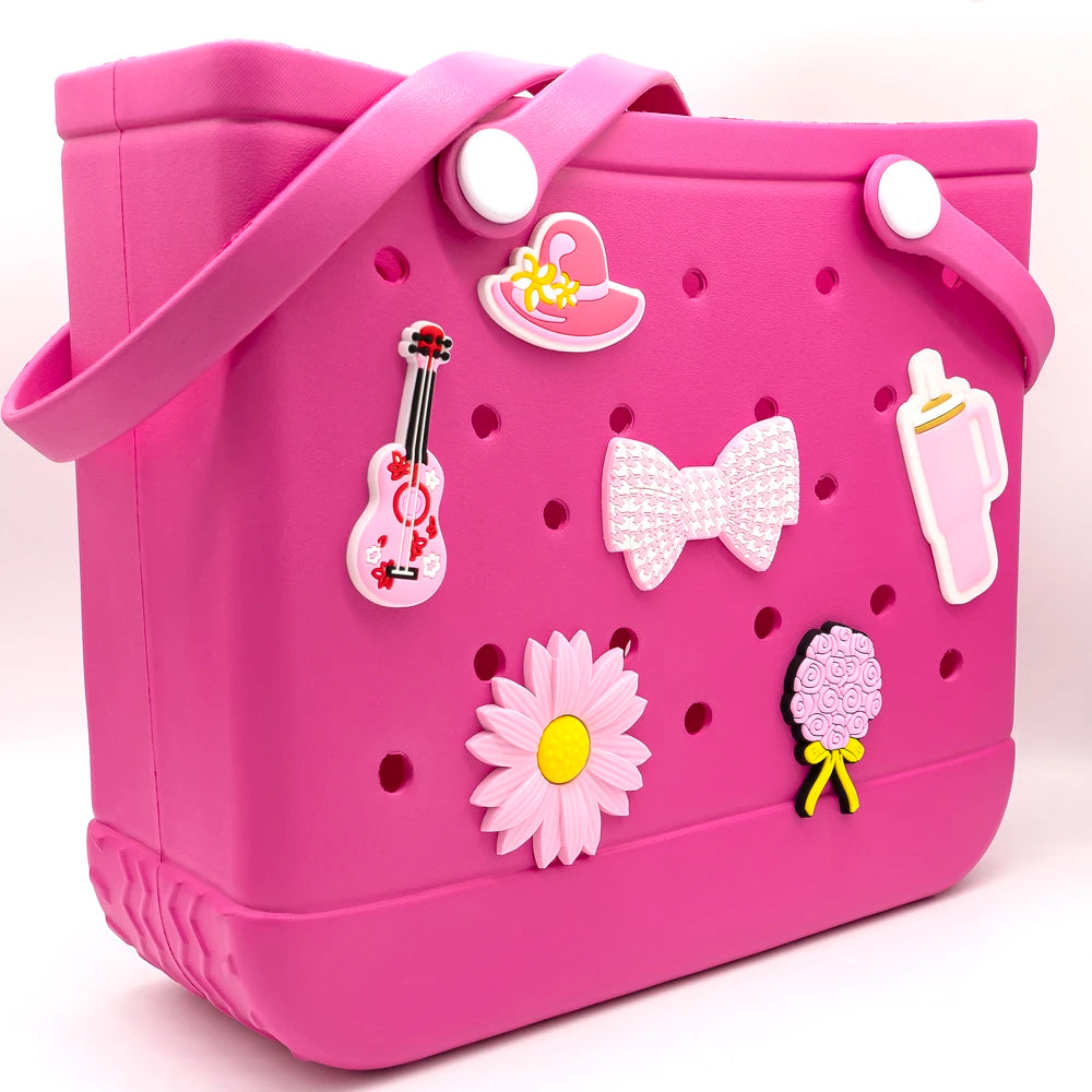 1/12PCS Pink Charms – Cactus, Flower, Flamingo & Bow for Beach Bags