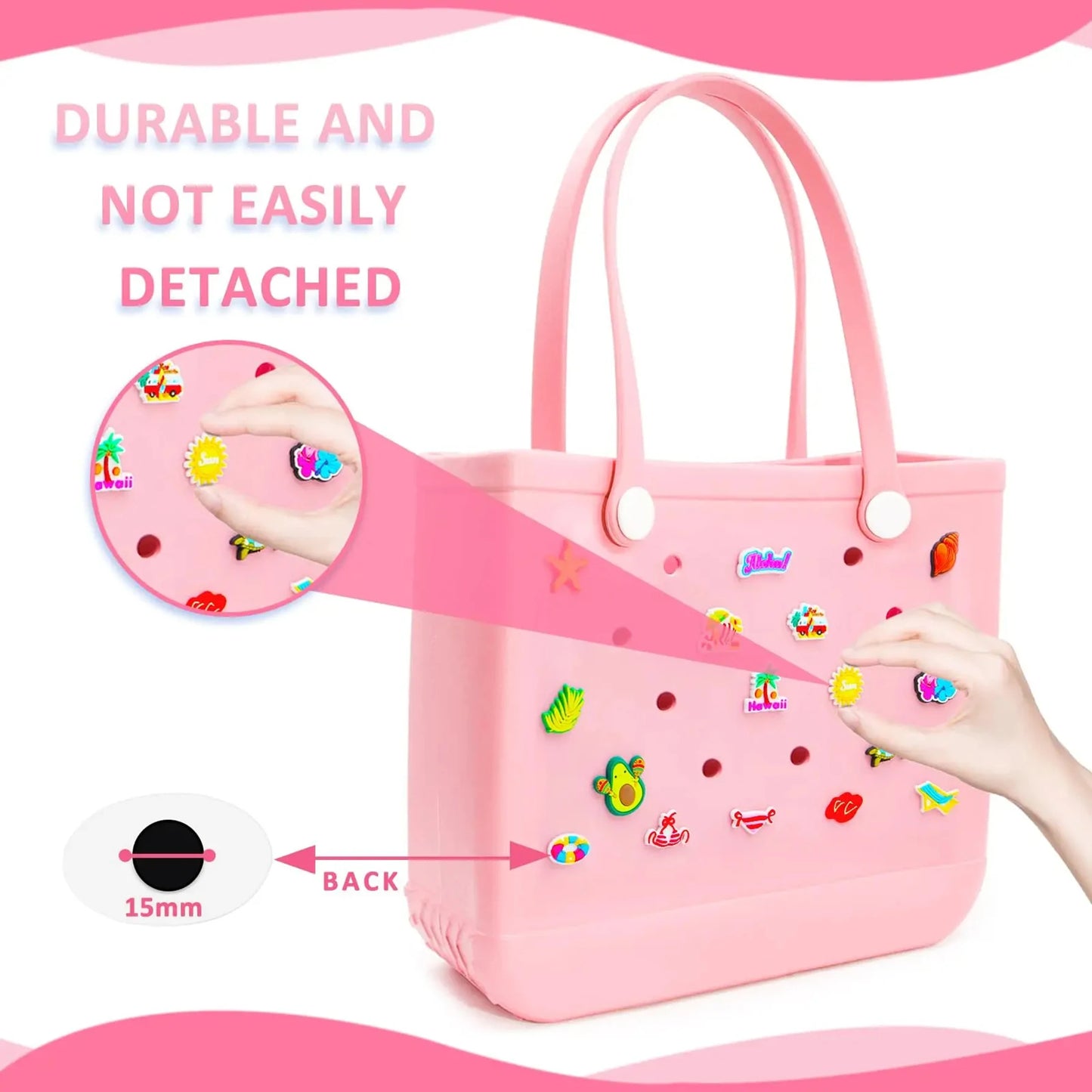 18PCS Summer Bag Charms – Random Rubber Buckles for Beach Totes