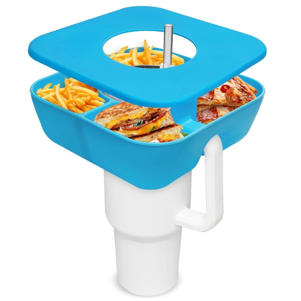 Silicone Snack Bowl with Lid – 4-Section Tray for 40oz Tumbler, 1PC Accessory