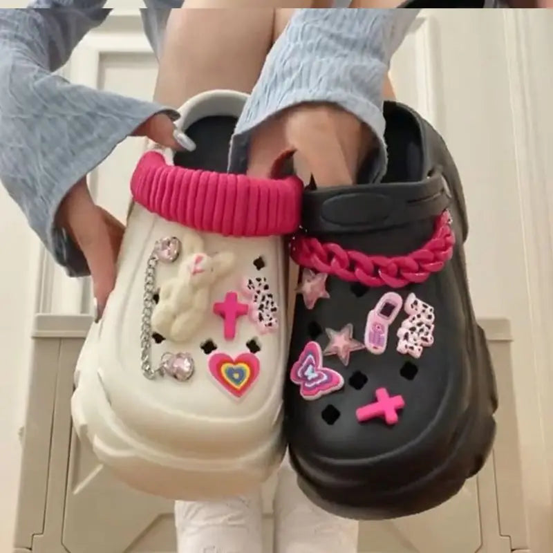 Women’s Waterproof Platform Clogs – Designer Sandals with Charms