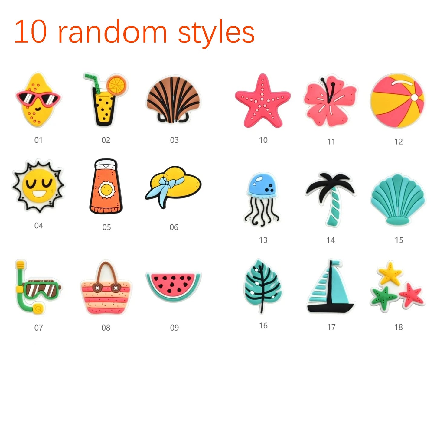 18PCS Summer Bag Charms – Random Rubber Buckles for Beach Totes