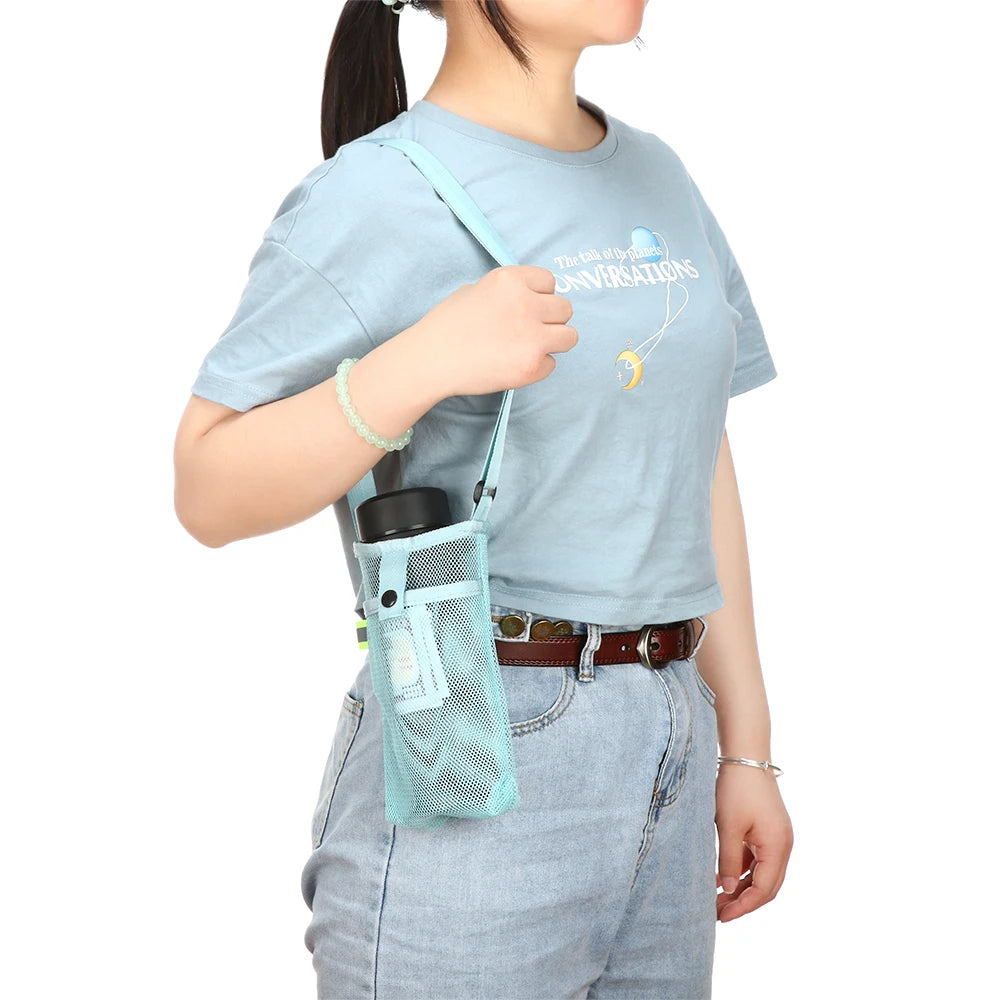 Sport Bottle Holder – Mesh Sleeve with Strap & Phone Pocket for Outdoor Use