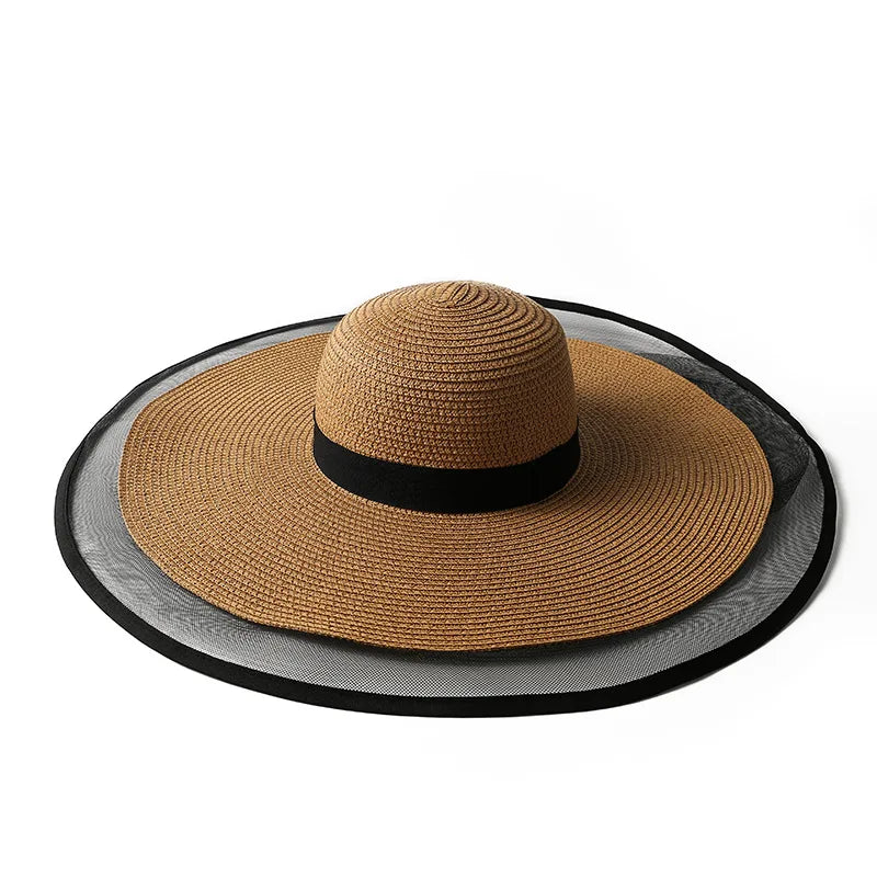 Elegant Veil Netting Sun Hat – Wide Brim Kentucky Derby & Beach Hat