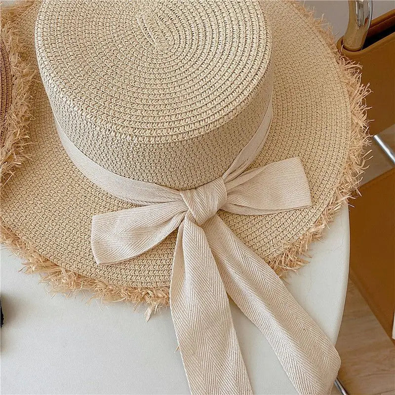 Japanese Style Hairy Edge Straw Beach Hat – Women's Summer Sun Protection Hat