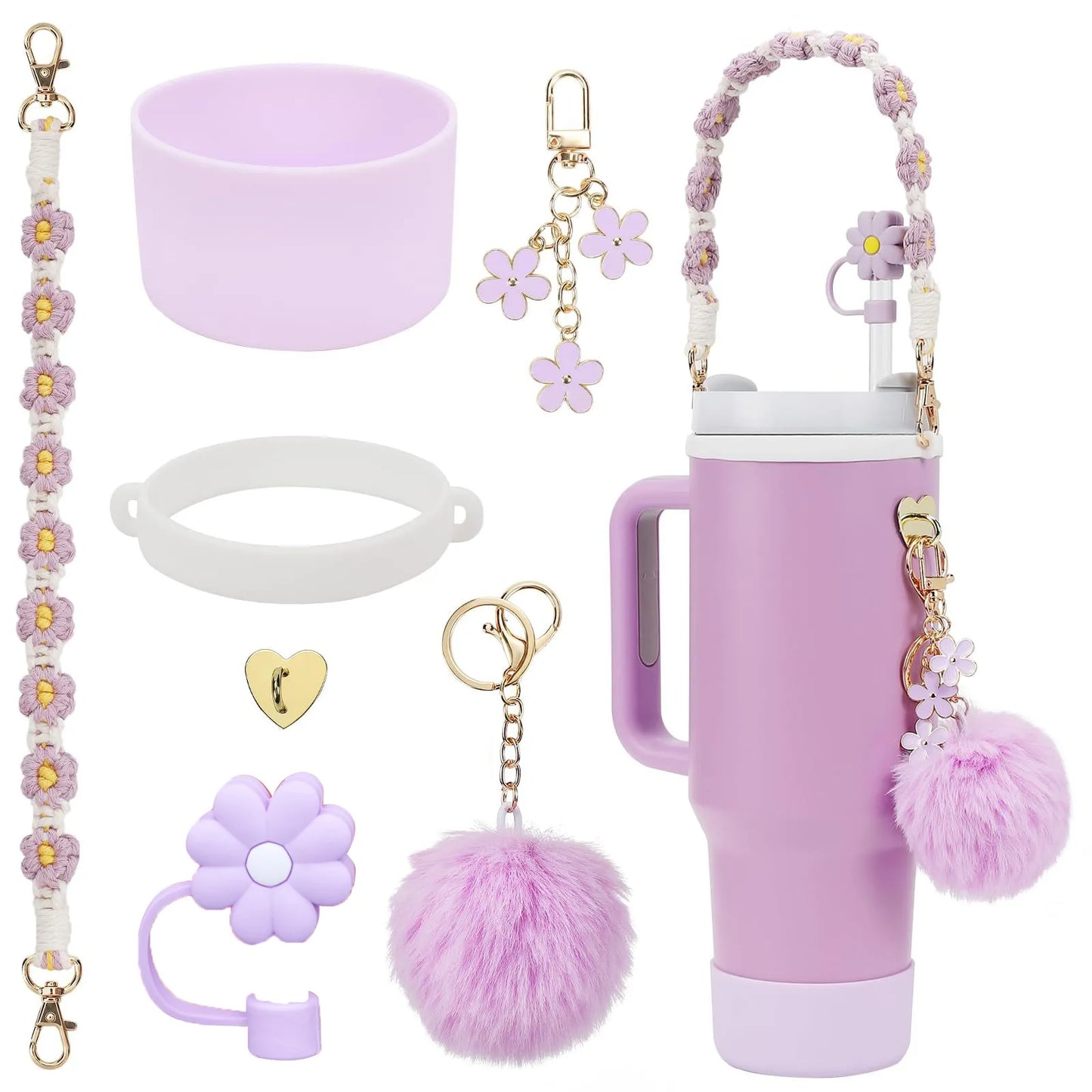 Handmade Straw Cap Case – Charm Chain, Initial Keychain & Handle for Tumbler