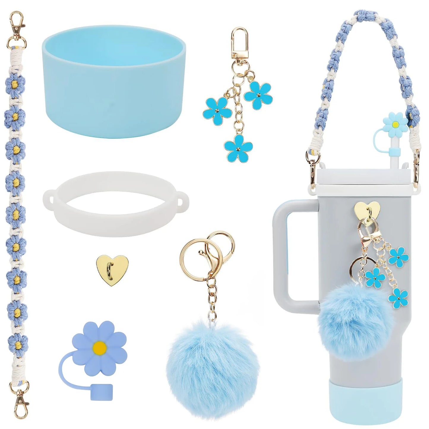 Handmade Straw Cap Case – Charm Chain, Initial Keychain & Handle for Tumbler