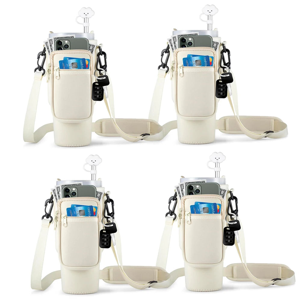 1/2/4PCS 40oz Water Bottle Carrier – Adjustable Strap Pouch for Thermos/Mugs