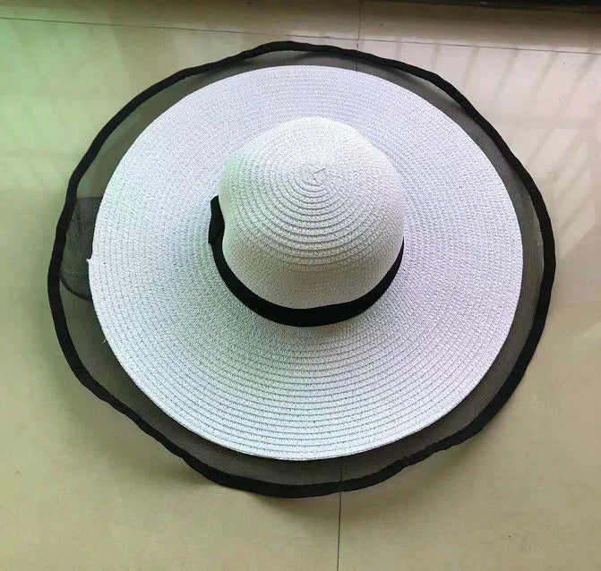 Elegant Veil Netting Sun Hat – Wide Brim Kentucky Derby & Beach Hat