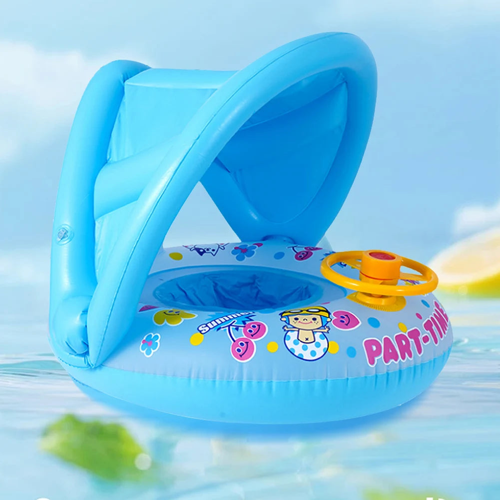Ceeprints Baby Inflatable Swimming Ring with Sunshade