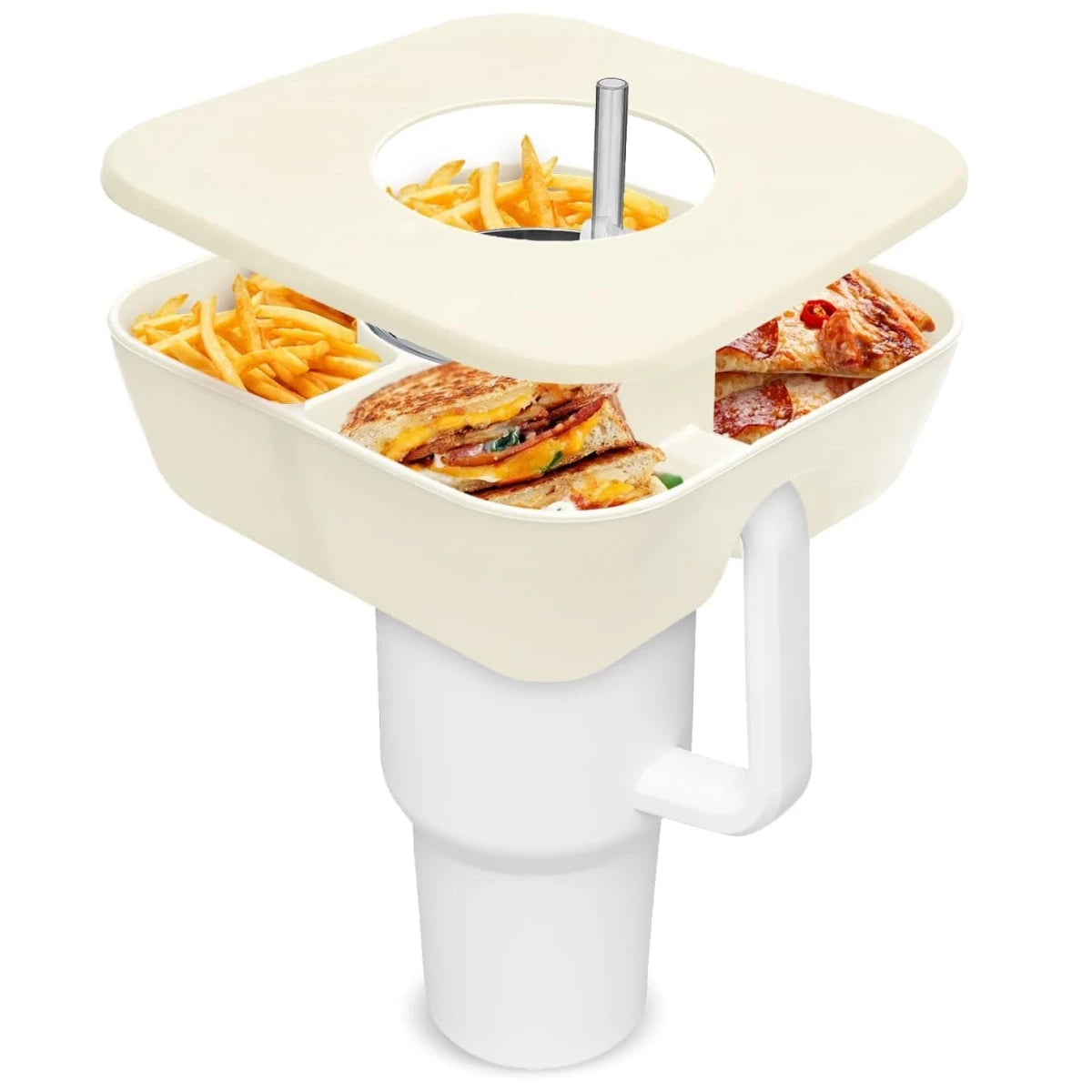 Silicone Snack Bowl with Lid – 4-Section Tray for 40oz Tumbler, 1PC Accessory