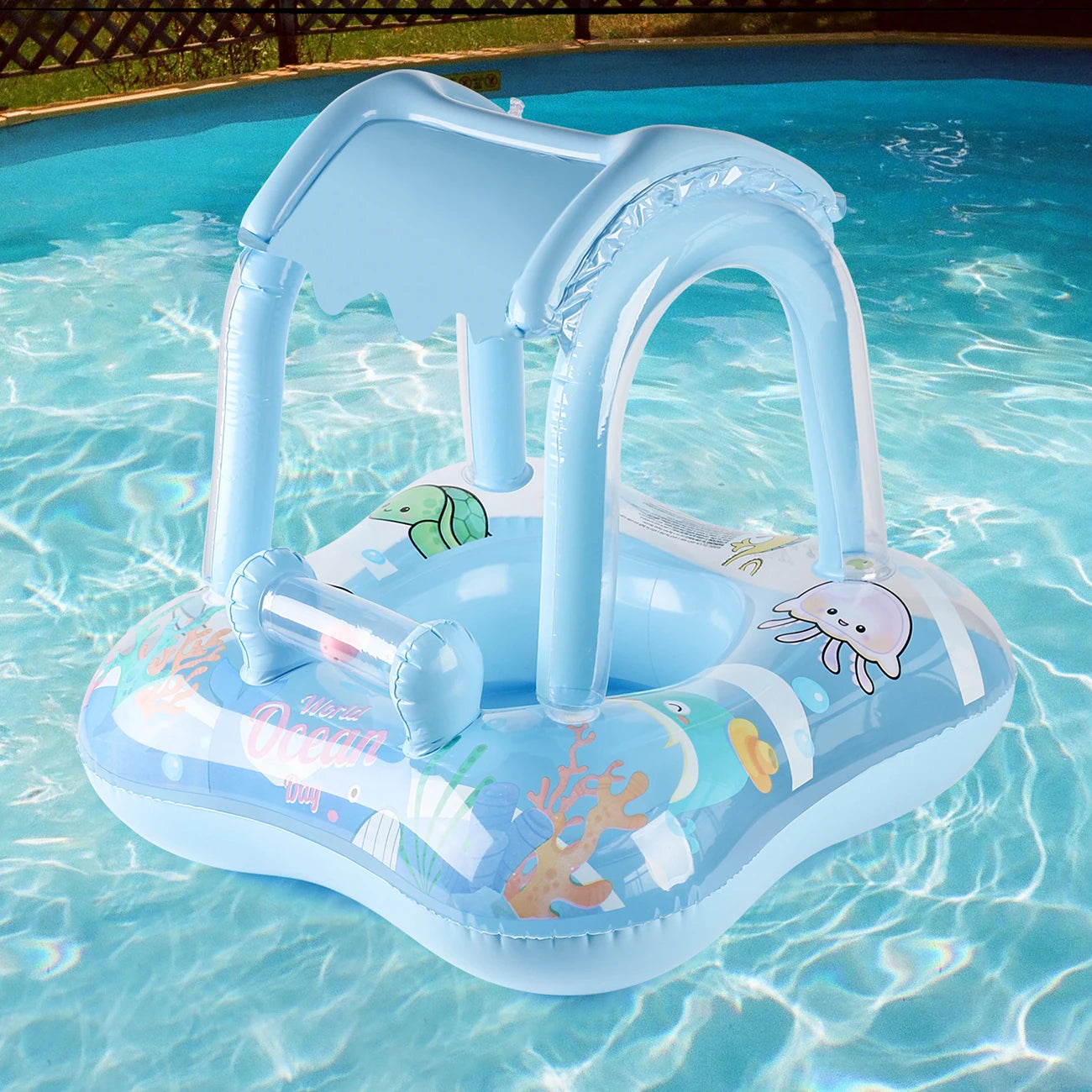 Ceeprints 1pc Baby Pool Float with Canopy – Safe & Fun Water Play