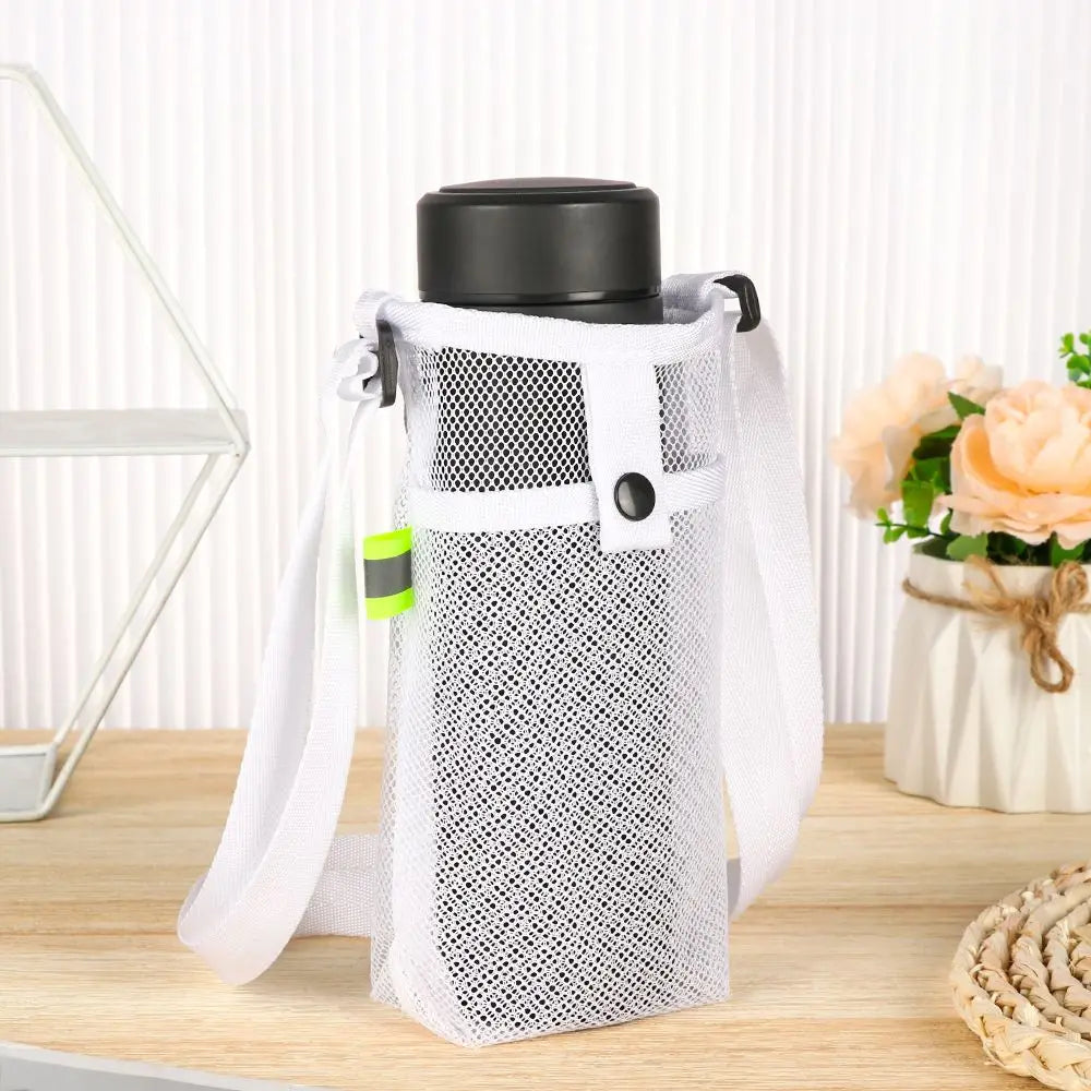 Portable Water Bottle Holder – Mesh Sleeve with Strap & Phone Pocket